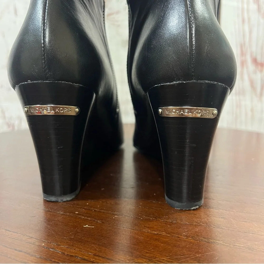 Michael Kors Bromley Wedge Boot Knee High in Black Leather women’s size 10